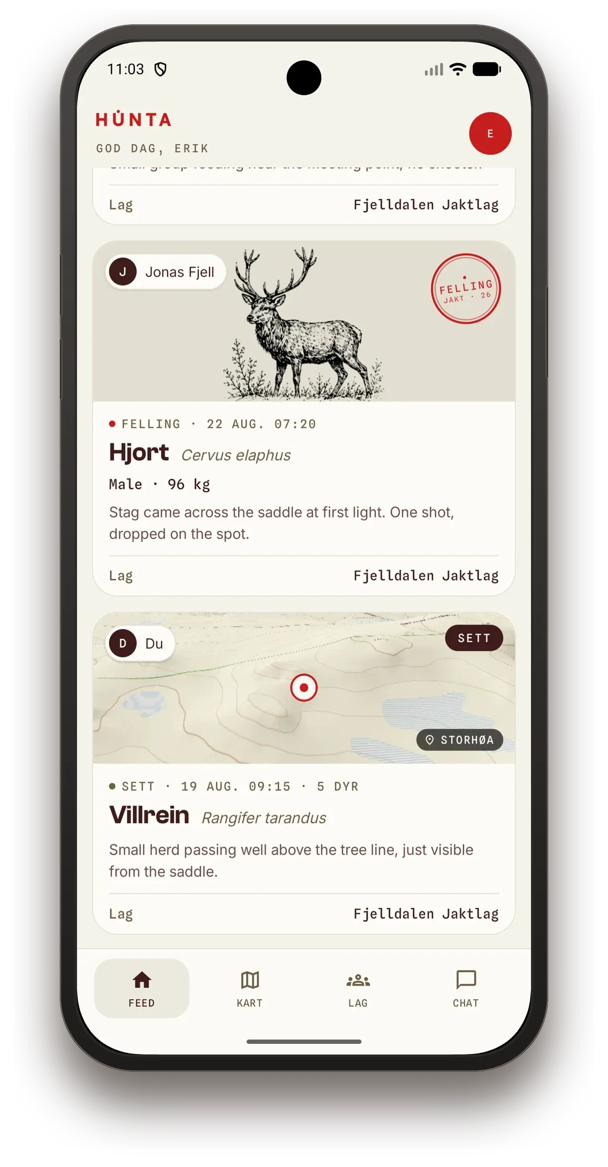 Sightings and harvests on the map